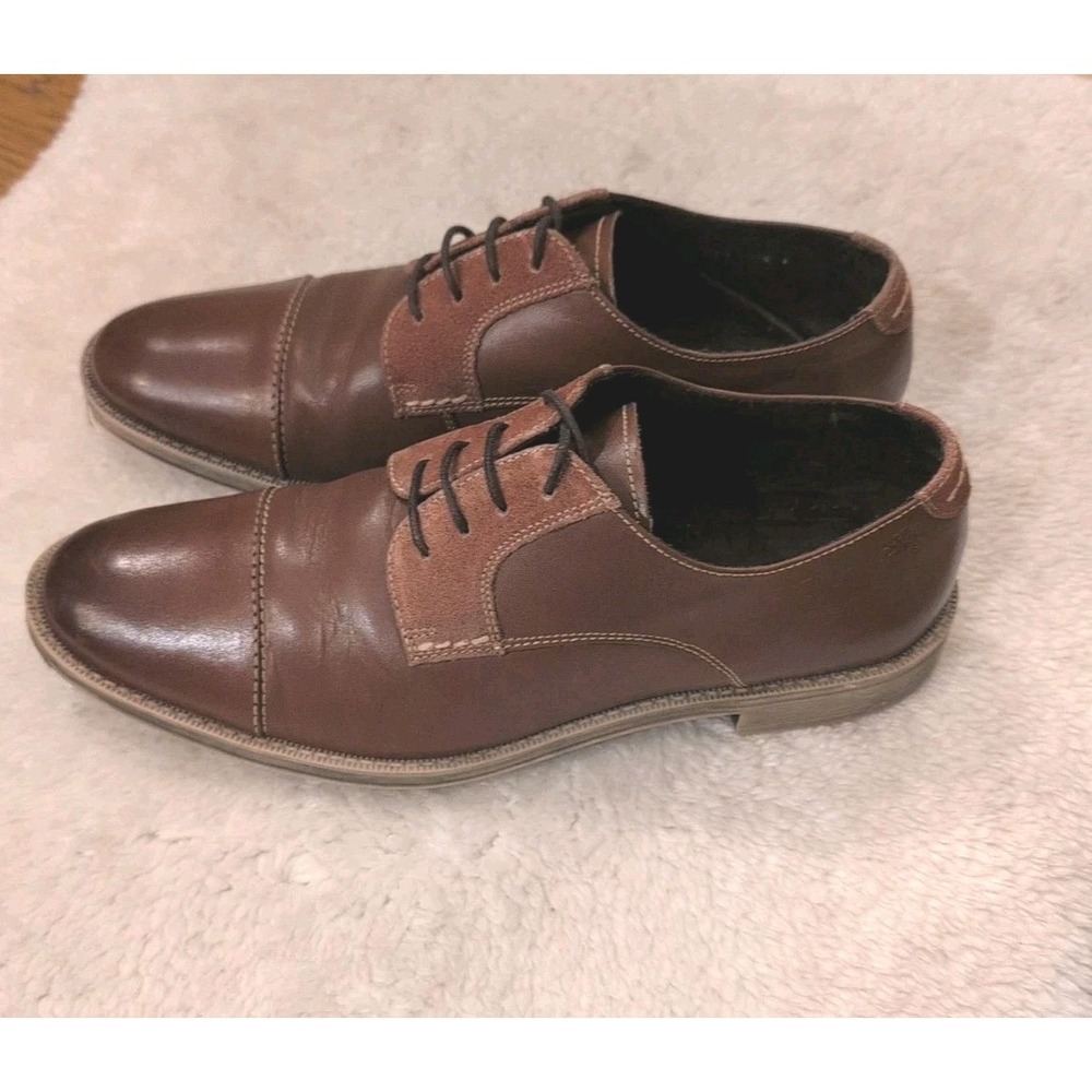 Stacy Adams Dress Shoe Mens Sz 9.5M Brown Suede Leather Oxford Derby Cap Toe EUC